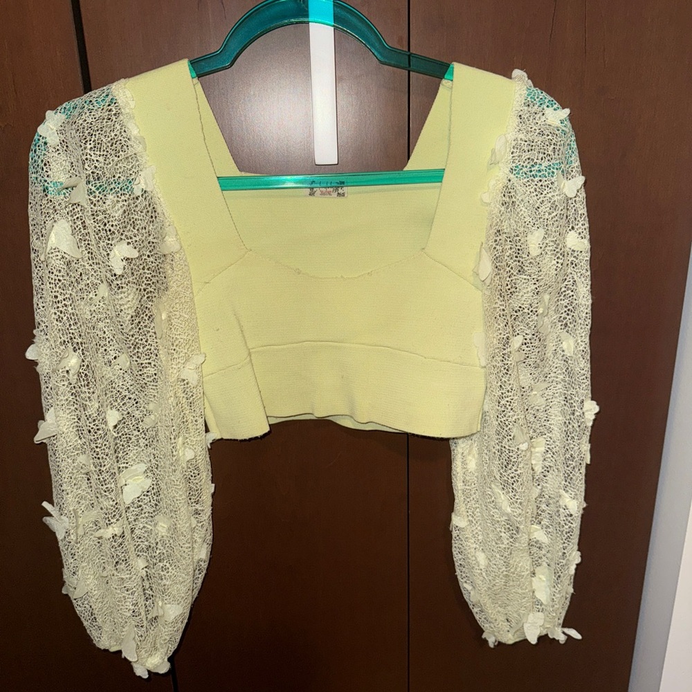 Free People Green Mesh Sleeve Top